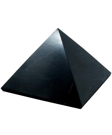 Heka Naturals Polished Shungite Pyramid Healing Crystals Gemstone | 8 cm - Home Decor Shungite Stone Crystal - Chakra Healing Meditation Pyramid for Negative Energy Protection