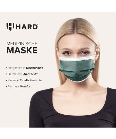 Dark Green Disposable Face Masks - 100 Pack | Made in Germany | CE Certified, Type IIR | Breathable Triple Layer, 99.78% Filtration | Elastic Earloops, Adults | 17.5cm x 9.5cm - Buy Online on SooperMarket.com