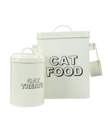 CrazyGadget Vintage Classic Retro Cat Food Treats Storage Container Set - Cream