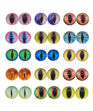 JJG 40PCS 20mm Dragon Eyes Round Glass Cabochon Flatback Jewelry Findings Horse Eyes Cat Eyes Doll Eye Dome Cameo Pendant Settings in Pairs