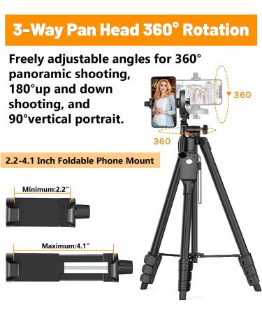 Professional 60 Camera Tripod with Phone Mount & Remote | Aluminum Portable Stand with Travel Bag | Compatible with Phone, Camera, Projector, DSLR | 5-Section Tripod - Buy Online on SooperMarket.com