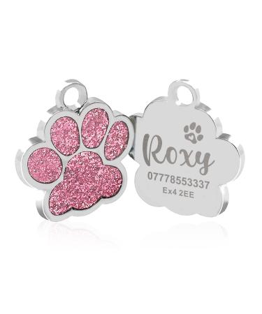 Dog Tag Personalised Dog Name Tag Custom Dog ID Tag Dog Tags for Pets Engraved UK Glitter Bling ID Tag for Cat Pet Dog Puppy Personalised Dog Collar for Cats Dogs (Pink Design 4)