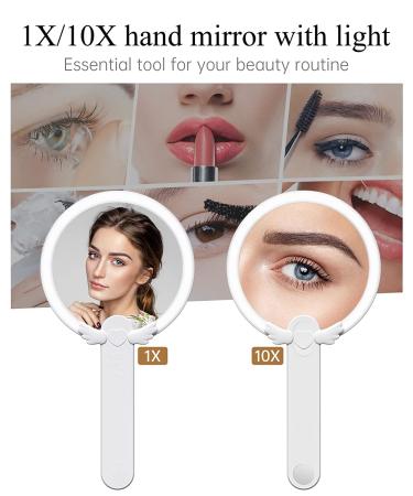 FASCINATE Handheld Mirror 10x Magnifying Makeup Mirror with Handle | Two Sided, Portable & Rechargeable | 10X/1X Magnification | Swivel Handle - Ideal for Women - Buy Online on SooperMarket.com