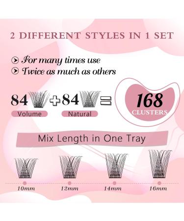 168 Pcs Colored Lash Clusters: Natural+Volume C-Mix | DIY Eyelash Extensions Kit with 2 Styles | Super Thin Band, Soft and Easy to Wear - Buy Online on SooperMarket.com