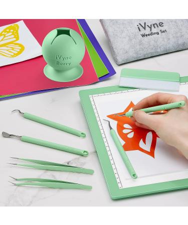 iVyne (8pcs) Premium Vinyl Weeding Tool Kit & Weeding Scrap Collector Soft Grip Tools with Berry  Weeder  Tweezers  Picker Or Hook  and Scraper Set for Silhouette Cameos & Cricut - Green Green 8pcs - Buy Online on SooperMarket.com
