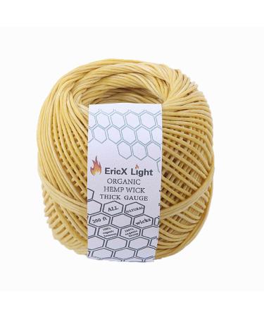 EricX Light Thick Beeswax Hemp Wick , 200 ft Spool, 100% Organic Hemp Wick Well Coated with Beeswax, Thick Gauge(2.0mm)