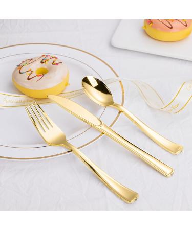 N9R 500PCS Gold Plastic Silverware Set - Disposable Gold Cutlery for Party, Wedding - 200 Forks, 150 Spoons, 150 Knives - Gold Utensils - 500 Pack - Buy Online on SooperMarket.com