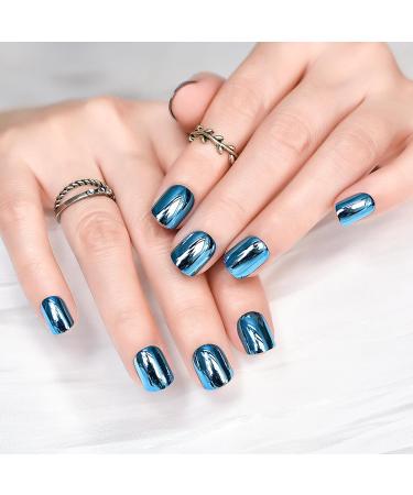 Buy iMABC Blue Metallic Press On Nails - Medium Squoval Reusable Fake Nail Art for Women & Girls | Perfect for Home Office & Parties - Buy Online on SooperMarket.com