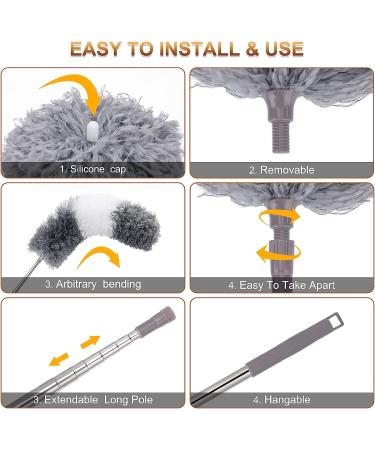 DEEHYO Microfiber Duster Set - 9PCS Extendable Stainless Steel Feather Duster, 30-100 Inches, Reusable & Washable - Ideal for Cleaning High Ceilings, Fans, Blinds, Furniture & Cars - Buy Online on SooperMarket.com