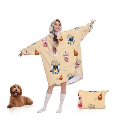 Portable ceiling hooded sweater oversized sweatshirt with hood sleeves and bags cozy warm warm Hoddie ceiling for adults gifts for women popcorn light yellow adult popcorn light yellow unit size