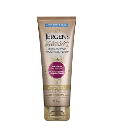 Jergens Natural Glow +Nourish Daily Moisturizer & Gradual Sunless Self Tanning Body Lotion for Dry Skin Fair to Medium Shade (220 mL) Fair to Medium Nourish