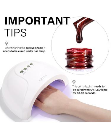 AILLSA Red Cat Eye Gel Polish - Burgundy Glitter & Crystal UV Nail Polish Holographic Reflective Color for DIY Nail Art (0.5 OZ - Buy Online on SooperMarket.com