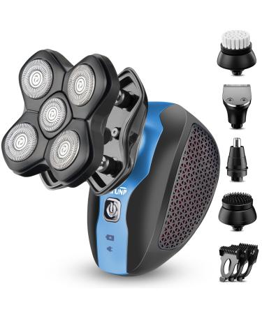 Upgrade Magnetic Head Shavers for Bald Men Cordless & Comfort 5-in-1 Electric Razor - IPX7 Waterproof Wet/Dry Mens Grooming Kit - Easy Use Palm Shaver for a Smooth Bald Shave Blue