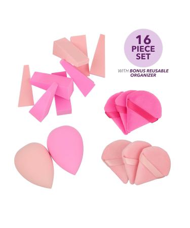 Expressions 16pc Makeup Blender Set - Pink Beauty Sponges Wedges & Organizer for Flawless Makeup Application | Assorted Blenders - Shop Internationally - Buy Online on SooperMarket.com