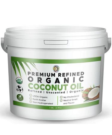 Earth Circle Organics Premium Ultra Pure REFINED Organic Coconut Oil - Steam Refined, Keto & Paleo Friendly - Pure Coconut Oil For Skin & Hair Care, Cooking, Baking & More - 1 Gallon