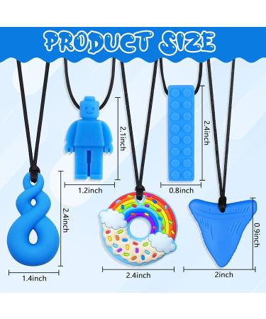 5Pcs Sensory Chew Necklace Blue Teether Chew Toys for Autistic Children | Anxiety Biting Needs Silicone Chewy Teether Toy - Food Grade Silicone for Kids Teething - Buy Online on SooperMarket.com