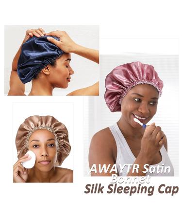 Satin Bonnet Silk Sleeping Cap - Reversible Large Hair Wrap for Curly Hair - Women/Girls Champagne+Coffee - Buy Online on SooperMarket.com
