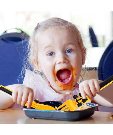 Bezavea Kids Construction Themed Cutlery Set - 3Pcs Toddler Fork and Spoon Utensil Set in Yellow | Perfect Gift for Boys and Girls - Buy Online on SooperMarket.com