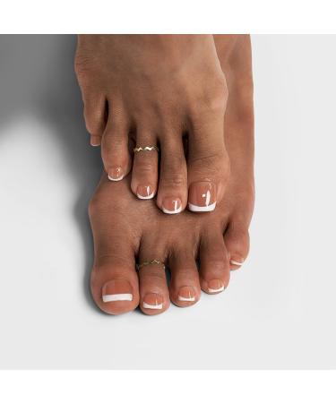 BTArtbox Press on Toenails Short Halloween White French Tips Toenail Press Ons Square for Women Fit Perfectly Press on Toe Nails with Glue Fake Toenails in 16 Sizes- 32 Toenails Kit Champ A-Champ