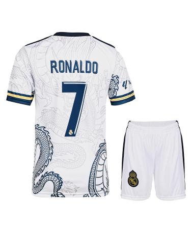 KISRAS R. Madrid Ronaldo #7 White Dragon Heim Retro Limitated Sonder Edition Rare Football Children Trikot Shorts Set Youth Sizes White 152