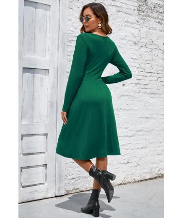 OUGES Women's Spring Casual Midi Dress with Long Sleeve V-Neck Floral Print and Pockets - Green - Buy Online on SooperMarket.com