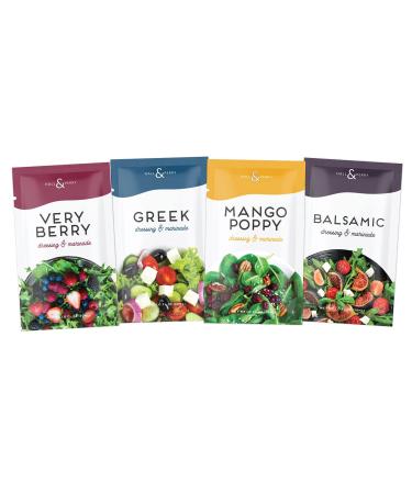Hall & Perry Low Calorie, Low Fat, Keto Friendly Lite Salad Dressing - 12 Ready to Serve Individual Pouches, 1 oz each Very Berry,Greek,Mango Poppy, Balsamic 1 Fl Oz (Pack of 12)