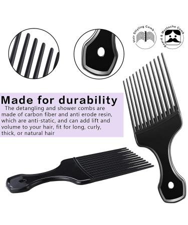3-Piece Wide-Tooth Comb Set - Detangling Shower, Pick, & All-Purpose Combs | Anti-Static Carbon Fiber Tools for Thick, Curly, Afro Hair - Buy Online on SooperMarket.com