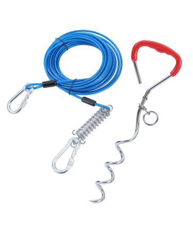 TOPWAY Dog Tie Out Cable and Stake 10m/33ft Dog Leash with Shock Absorbing Spring 42cm Spiral Ground Spike Stake Dog Chain for Yard Outdoor Camping Blue + Red