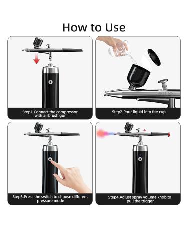 Handheld Airbrush Kit with Compressor - Cordless Mini Makeup Machine for Nail Art, Cake Decorating, Barber & Painting (Black) - Buy Online on SooperMarket.com