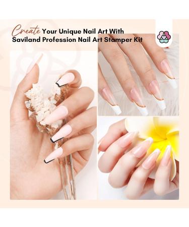 Saviland French Nails Stamp Kit - 10 Partly French Nail Stamps Gel Polishes Latex Band & Replaceable Head - Ideal for Stunning Nail Art - Buy Online on SooperMarket.com
