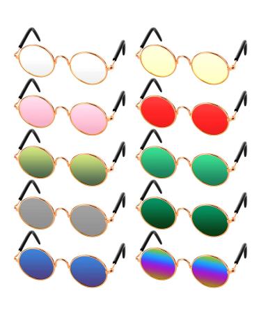 10 Piece Cat Dog Sunglasses Funny Pet Glasses Round Halloween Metal Cat Classic Retro Sunglasses Pet Hippie Cute Dog Cat Cosplay Party Costume Photo Props Halloween Cosplay Glasses (Mixed Color)