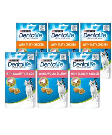 MULTIPLE Dentalife Dental Treats for Cats | Bundle of 6 | Chicken 40g x 3 and Salmon 40g x 3