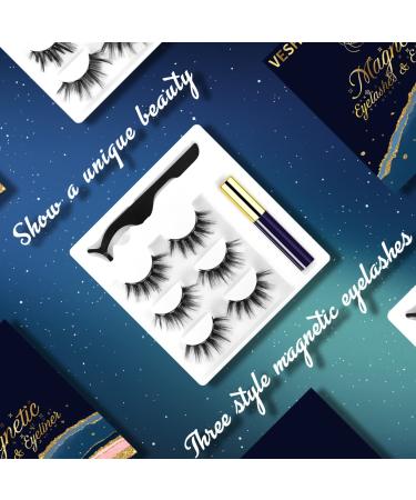 VESHELY Mink Magnetic Eyelashes Kit - 3 Pairs Reusable 3D5D Faux Lashes with Eyeliner | No Glue Needed - Buy Online on SooperMarket.com
