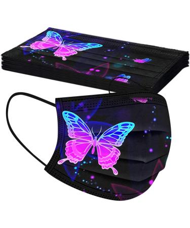 50Pc Disposable Black Face Masks with Colorful Butterfly Prints for Adults - 3-Ply Breathable Filter Protection in Multicolor - Buy Online on SooperMarket.com