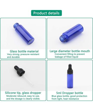 Rowiz 30 Pack 5ml Glass Drip Bottles for Essential Oils Lotions & Perfumes - Blue with Droppers & Caps - Buy Online on SooperMarket.com