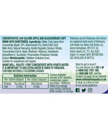 Robinsons Real Fruit Apple and Blackcurrant Squash Juice - Pack of 2 x 1.75L - Buy Online on SooperMarket.com