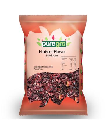 Puregro Hibiscus Flowers Whole Dried | 1kg | Pack of 1 | Hibiscus Tea Infusion | Flor de Jamaica | Dried Sorrel | Quality Ingredient for Brewing & Distilling
