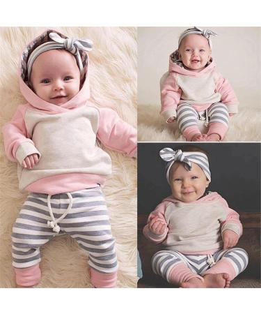 Toddler Hooded Sweatshirt & Pants Set - Pink Stripe | 3-6 Months - Buy Online on SooperMarket.com