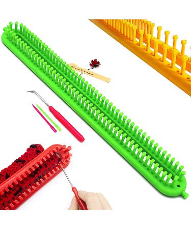 Katech Rectangle Knitting Looms 47 cm Long Green Plastic Weaving Looms Set Scarf Hats Making Tools DIY Crocheting Handmade Craft Kit with a Crochet Hook and Needle for Knitting Lovers (Green) 47 cm / 18.5 inch