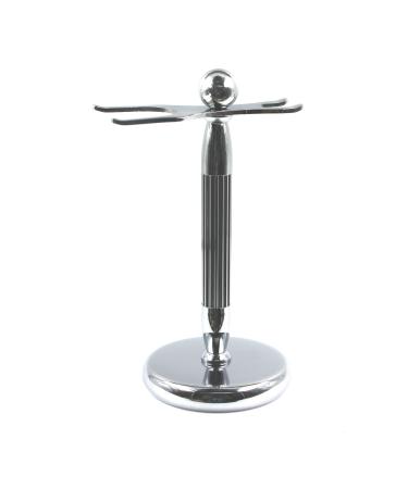 G.B.S Chrome Brush and Razor Stand - Lined Chrome Shaving Stand Ball on Top Stylish and Unbreakable Stand Best for Your Bathroom Everyday Grooming Fits Most 3 and 5 Blade Razors