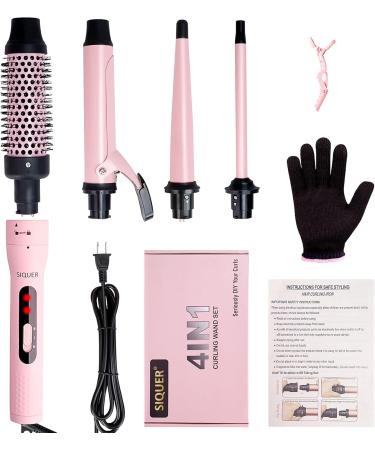 SIQUER 4 in 1 Curling Wand Set - Versatile Beach Waves Curler with Instant Heat 1/2 to 1 1/2 Inch Pink - Ideal for Women | International Shipping Available - Buy Online on SooperMarket.com