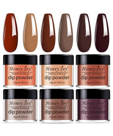 Honey Joy 6 BOX/SET Dark Brown Dip for Nails Powder Kit Chocolate Glaze Fine Dipping Powder Colors No Need Lamp Cure Like Gel Polish Effect Even & Smooth Finishing (DP-C-6pcs-10g/box)