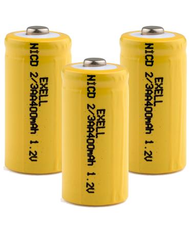 Exell Battery (3-PACK) 1.2V 2/3 AA 400mAh NiCD Rechargeable Button-Top Battery Compatible with Dust Busters electric mopeds meters RC devices electric tools