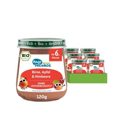 Cheeky friends baby organic glass pear apple & raspberry for babies from 6 months without sugar and additives vegan 6 Pack (6x 120g)