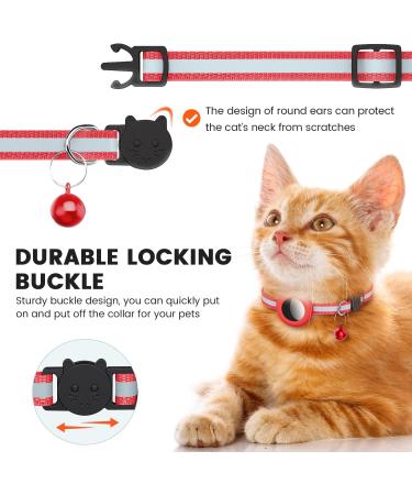 Reflective Airtag Cat Neck Band - Apple Airtag Compatible with Safety Buckle Bell & Holder for Kittens & Puppies - Stylish Red Design - Buy Online on SooperMarket.com