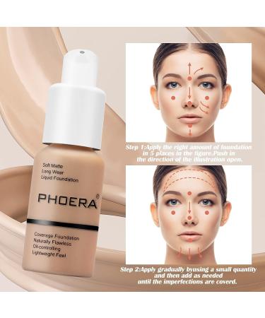 PHOERA Naturally Liquid Full Coverage Foundation - 8 Colors, Oil-Control Concealer | Gift Choice - 108 Tan - Buy Online on SooperMarket.com