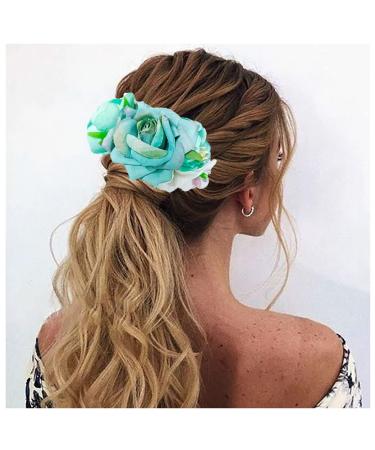 Wedding Flower Slide Comb Bridal Artificial Floral Hair Comb Vintage Frost Headpiece Hair Piece Accessories for Women Girls Brides Bridesmaids (Blue A)