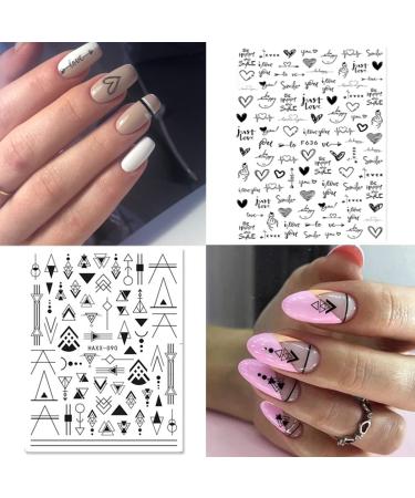 Geometric Heart & English Letter Nail Art Stickers - 6 Sheets - Buy Online on SooperMarket.com