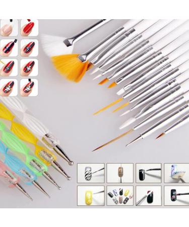 Lanlousy 20 Pieces Nail Art Brushes with 1 Piece Nail Tips Nail Supplies Nail Palette Polish Palette Manicure Design Tools White - Buy Online on SooperMarket.com