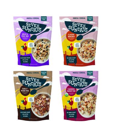 Seven Sundays Muesli Cereal Variety Pack - 4 Count, 12 Oz Bag - Certified Gluten Free Muesli - Non GMO, No Refined Sugar and Kosher 4-Flavor Variety Pack 12 Ounce (Pack of 4)